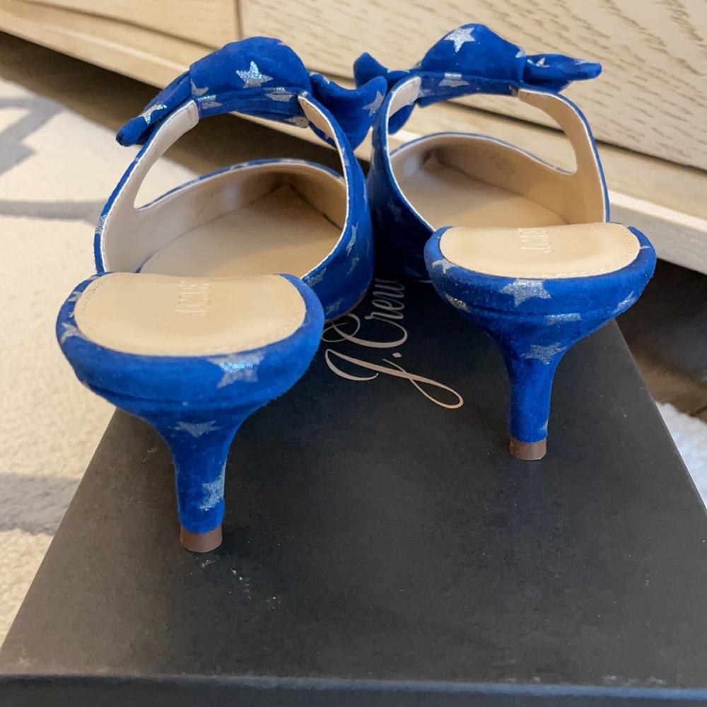 ❌SOLD❌J. Crew Star Suede Slide Heels Blue Silver - Picture 8 of 10
